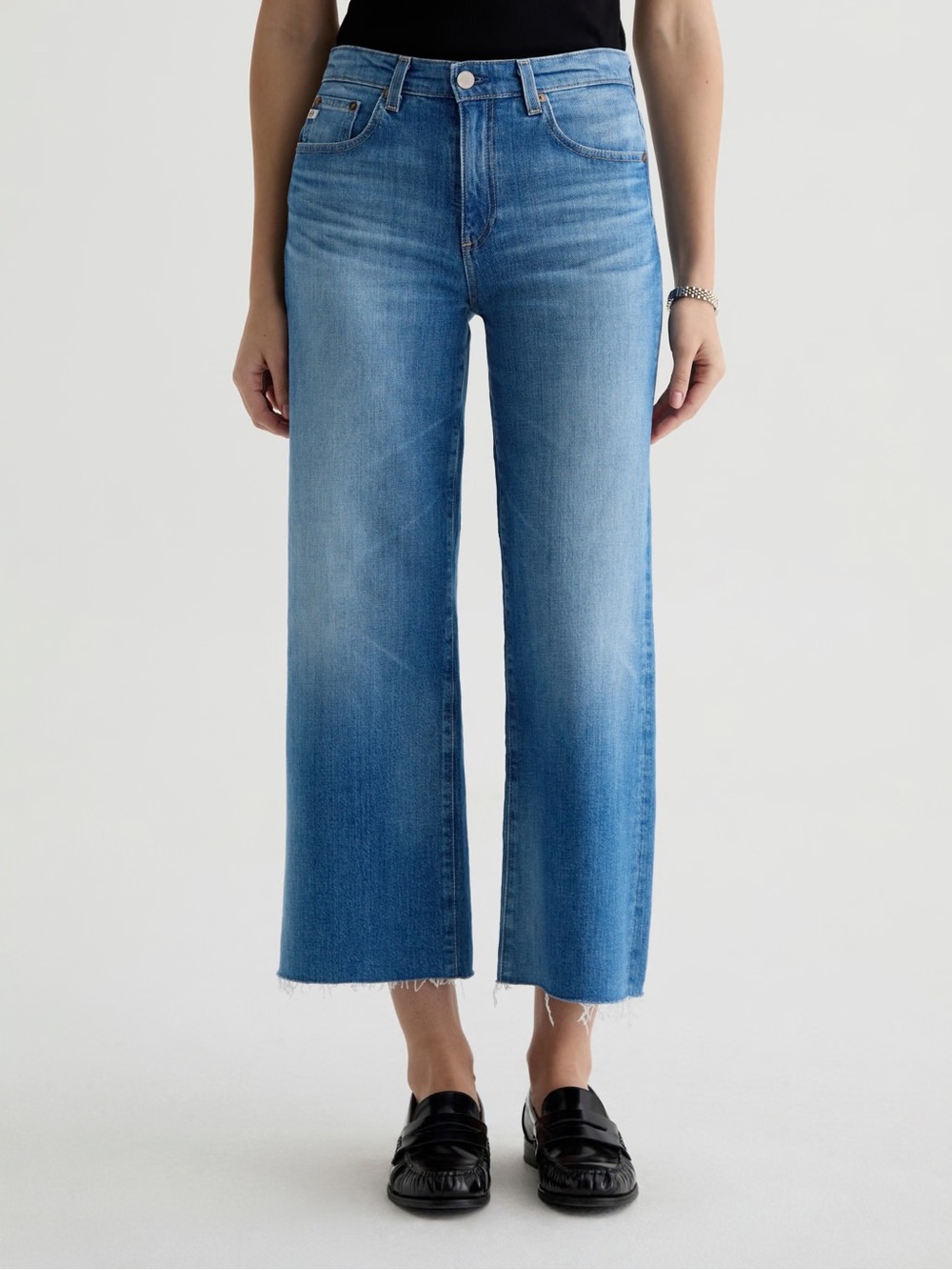 Ag Adriano Goldschmied Saige Wide Leg Crop High Rise Jeans in Light Blue Wash 26